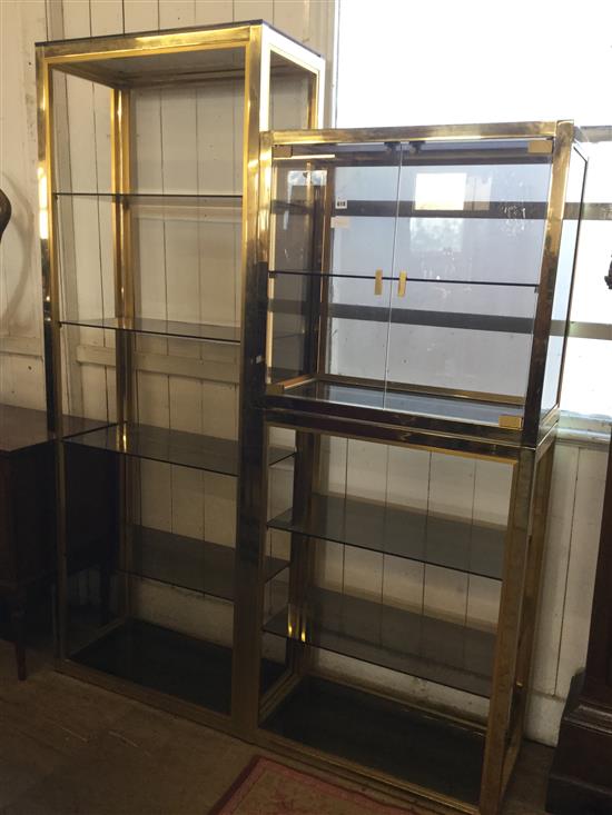 Brass & glass cabinet & matching shelves